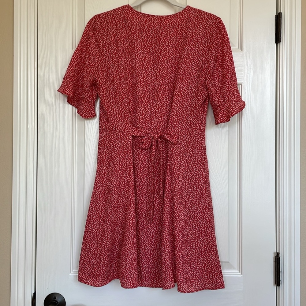 Lulu's Red Patterned V-Neck Button-Down Skater Dr… - image 7